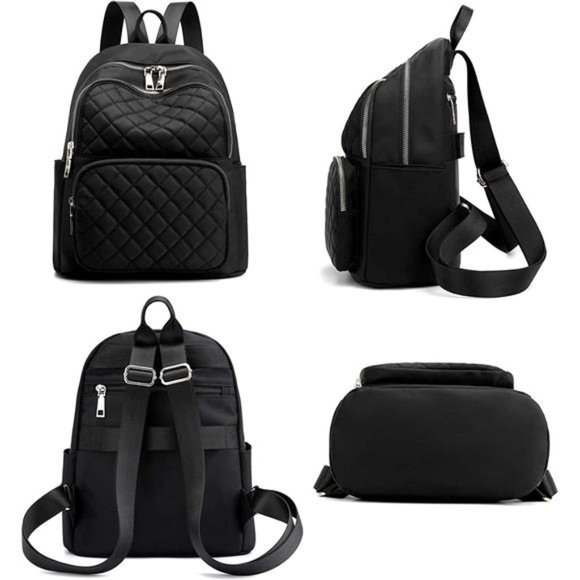 Backpack for Women, Nylon Backpack Purse Black Small Daypack (Black Quilted) main image 4